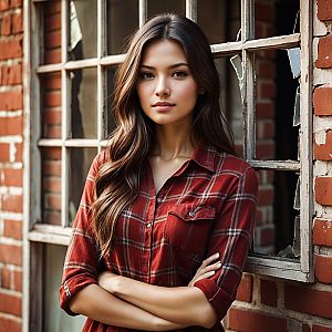 Confident Woman in Rustic Setting