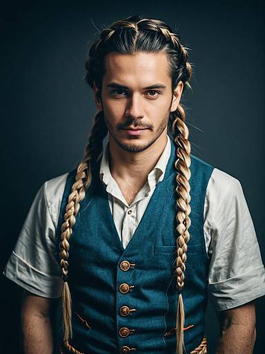 Man in Braided Hairstyle Wearing Vintage Vest Professional Cosplay Portrait
