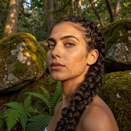 Portrait of Woman with Braided Hair in Forest Nature Setting
