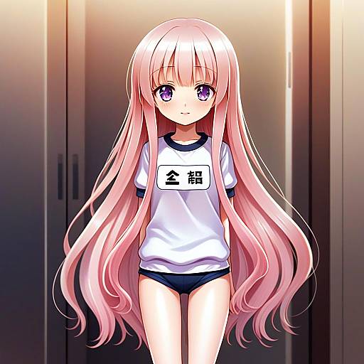 Anime Girl with Long Pink Hair in Gym Uniform Illustration