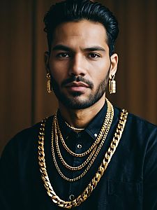 Man Wearing Gold Jewelry Chain Stylish Portrait Fashion Editorial