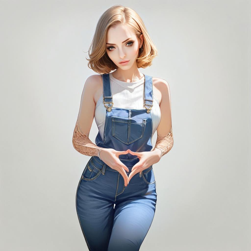 Stylish Young Woman in Denim Overalls Stylish Young Woman in Denim Overalls