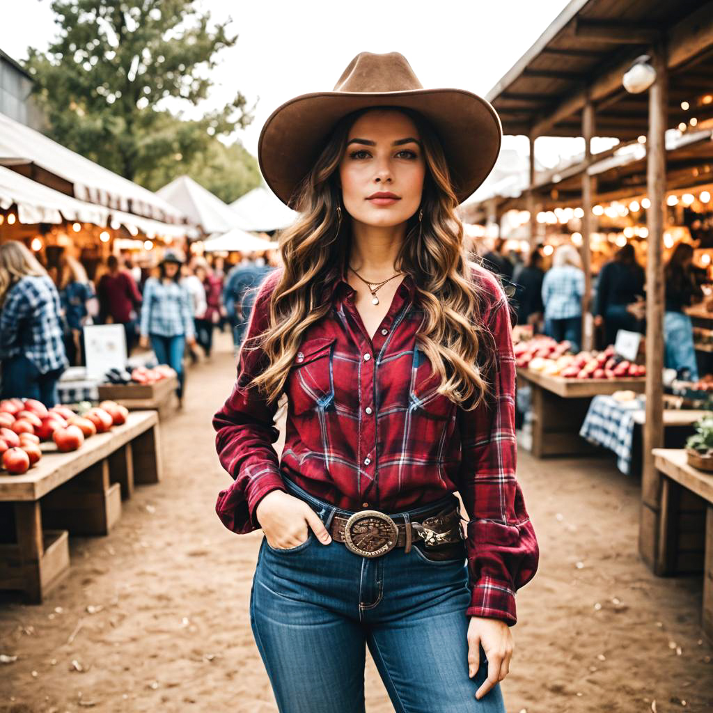 Woman in Plaid Shirt at Farmer's Market