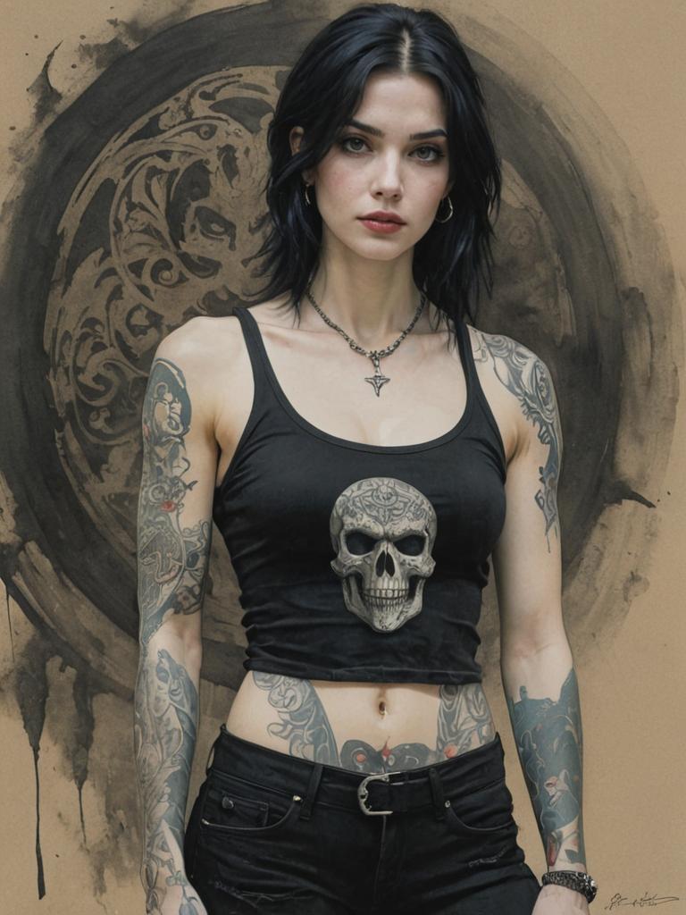 Tattooed Woman in Gothic Vampire Aesthetic