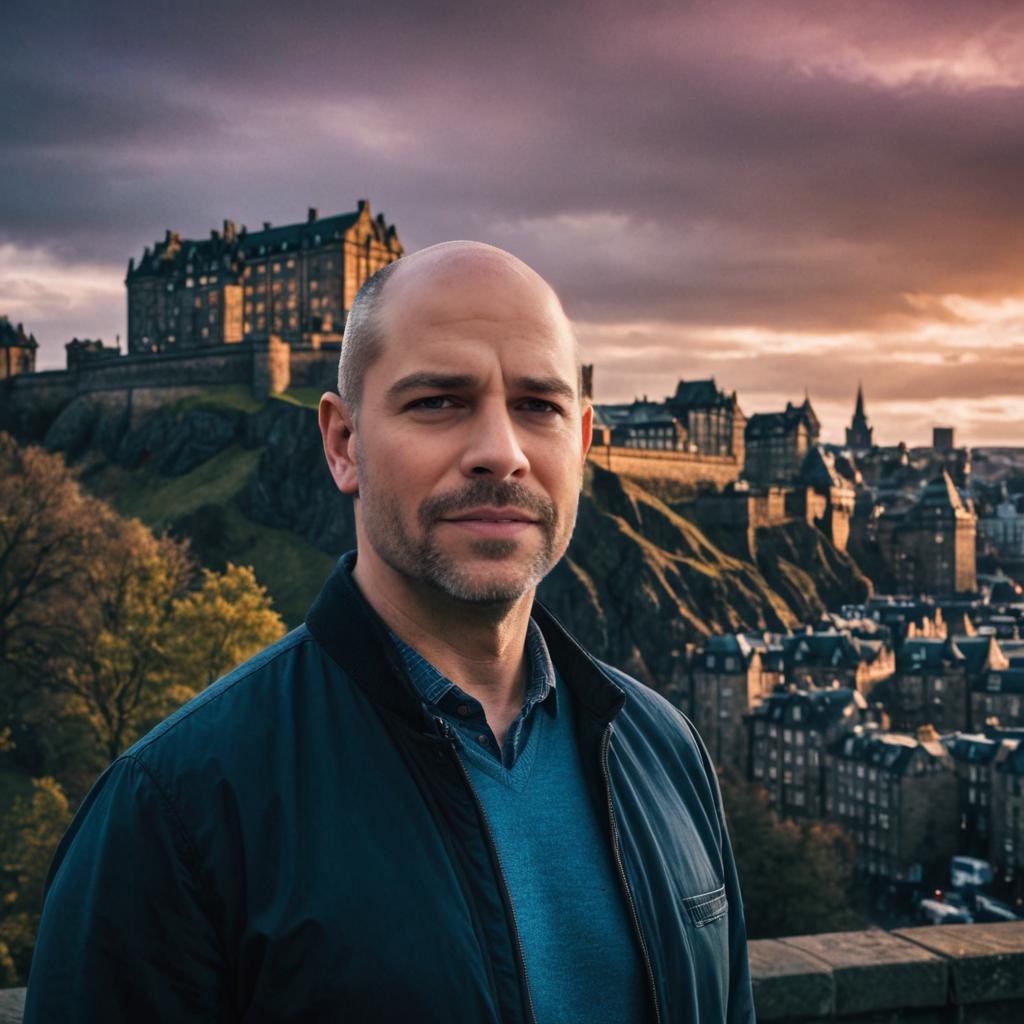 Man Against Historic Cityscape at Sunset