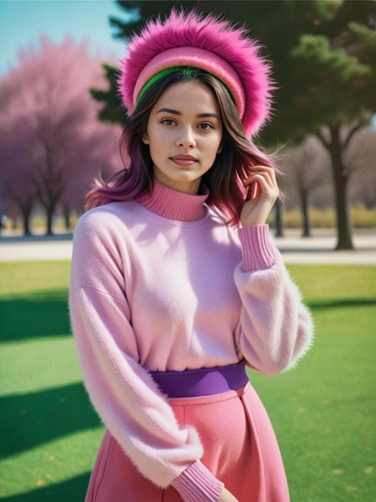 Confident Young Woman in Chic Fashion at Park