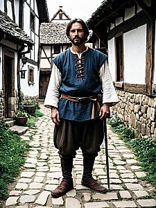 Medieval Village Man in Peasant Clothing Full Body Cosplay Photo
