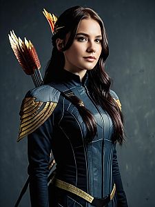 Woman in Mockingjay Costume Waist Up Editorial Portrait Photorealistic