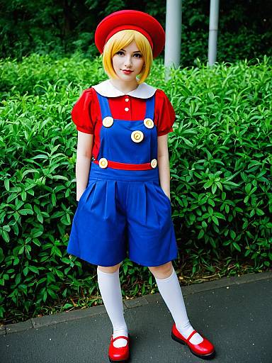 Amitie Puyo Puyo Cosplay Woman in Colorful Anime Costume Outdoors