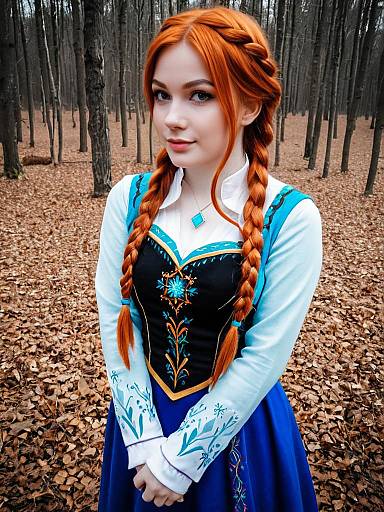 Realistic Anna from Frozen Cosplay in Autumn Forest