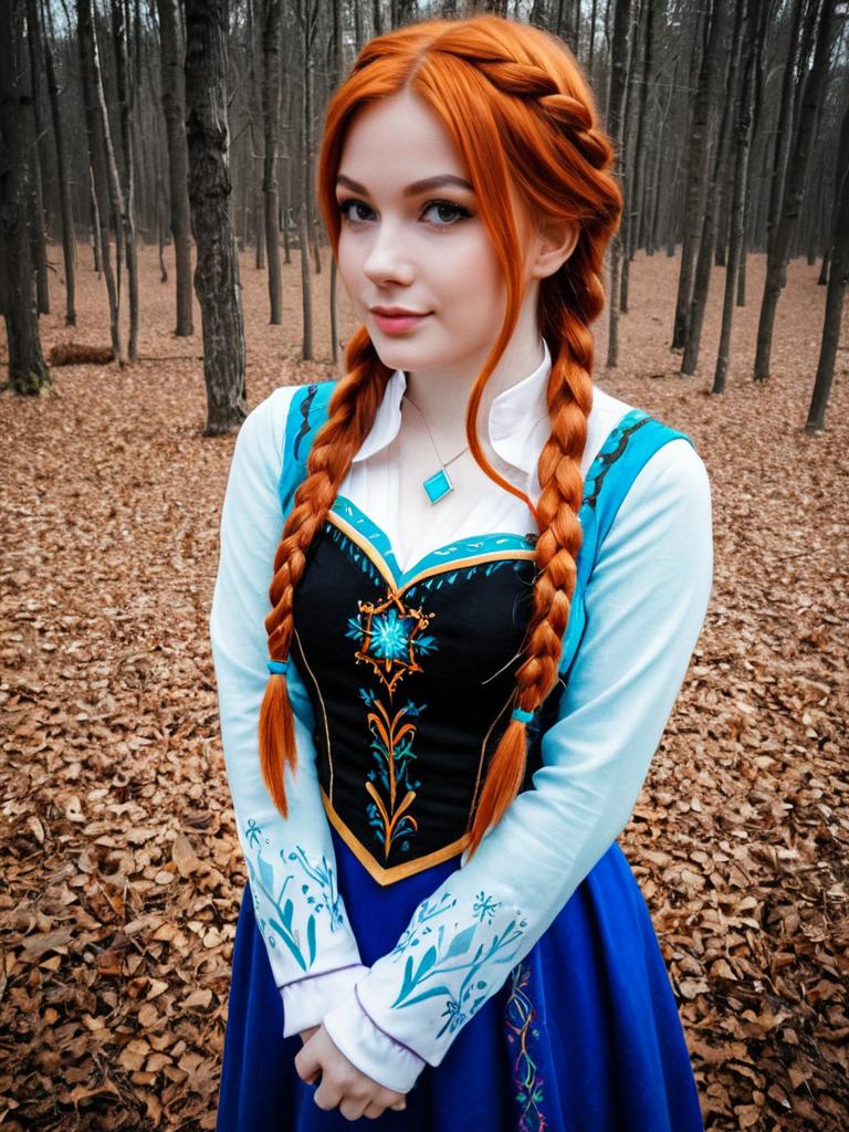 Realistic Anna from Frozen Cosplay in Autumn Forest