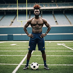 Confident Muscular Man on Soccer Field