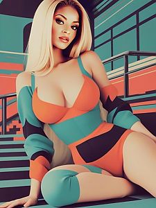 Confident Woman in Colorful Geometric Outfit