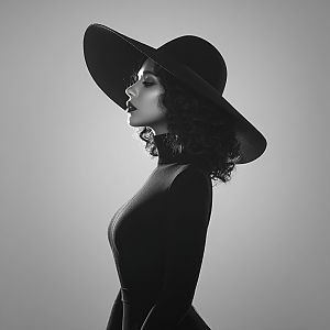 Elegant Woman in Black Hat and Turtleneck
