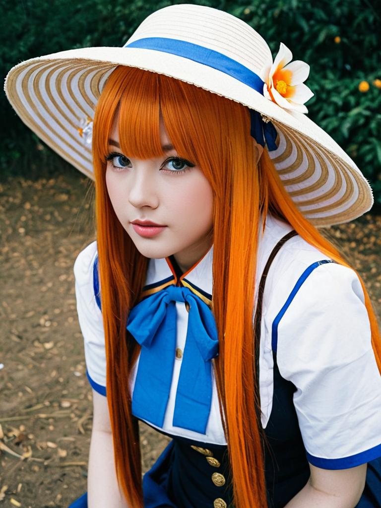 Akikawa Yayoi Cosplay from Umamusume with White and Blue Sailor Outfit