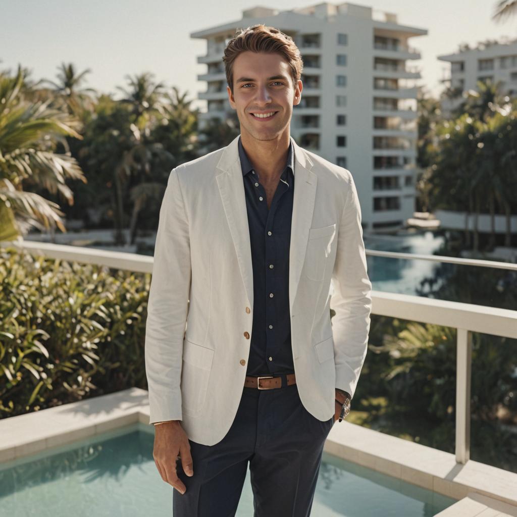 Stylish Young Man by Pool in Blazer