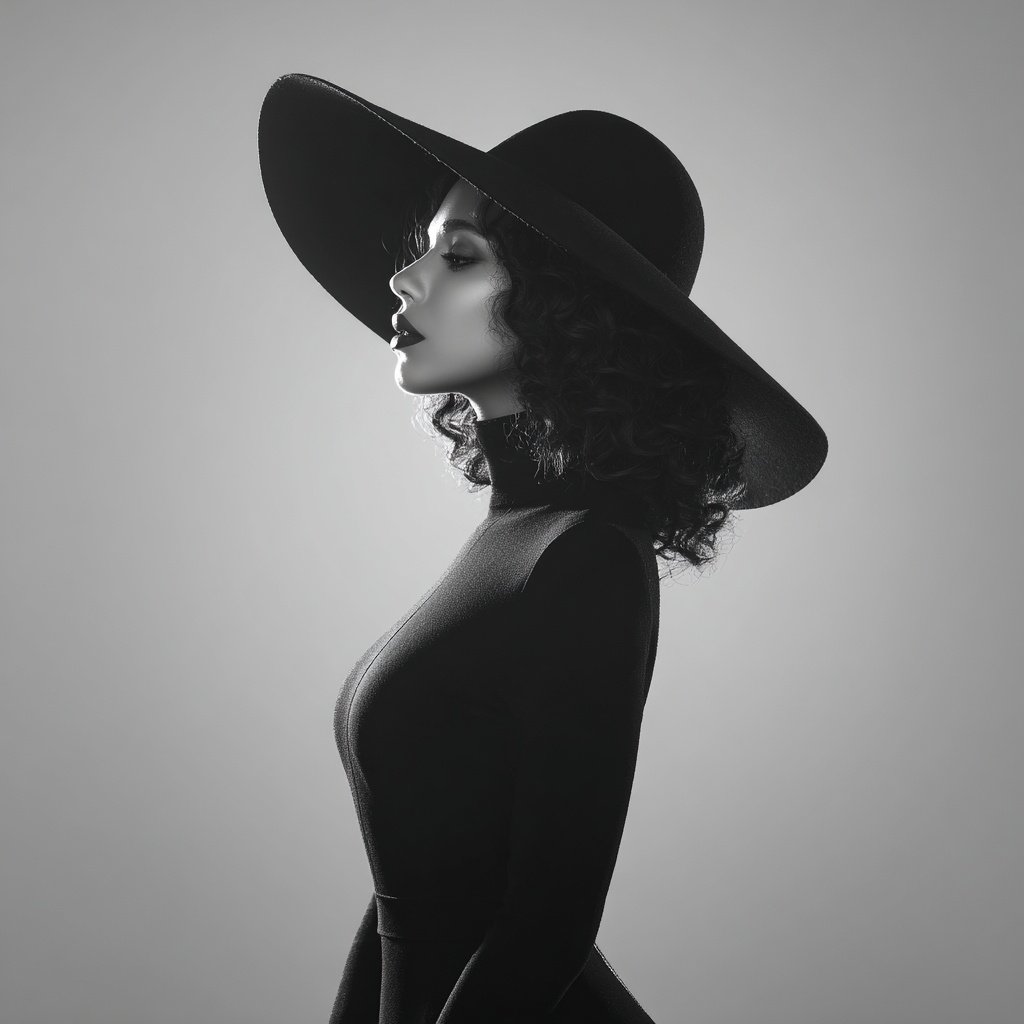 Elegant Woman in Black Hat and Turtleneck Elegant Woman in Black Hat and Turtleneck