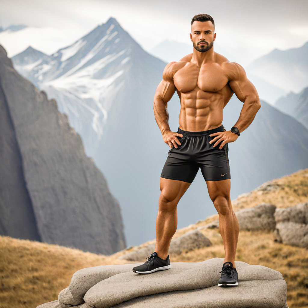 Muscular Man Posing on Rocky Outcrop