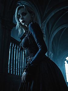 Gothic Victorian Woman in Dramatic Dark Interior