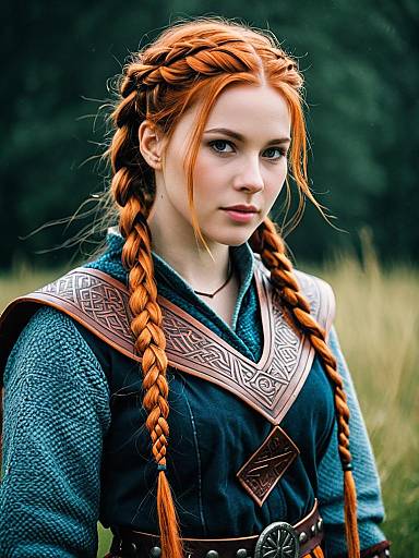 Viking Braids Woman in Authentic Costume Professional Cosplay Photography