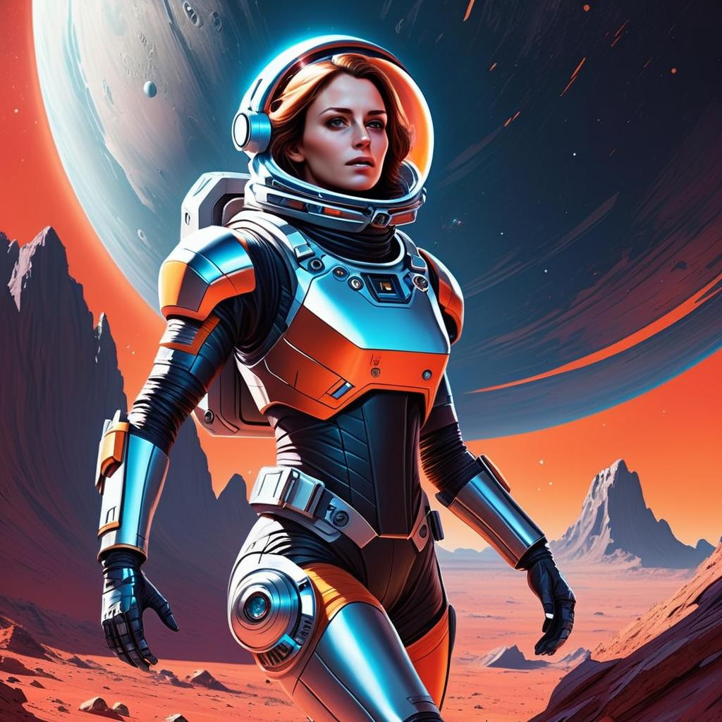 Futuristic Female Astronaut on Alien Landscape