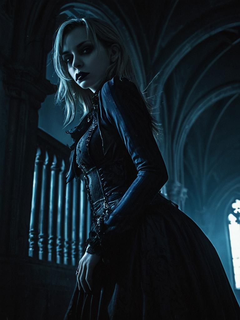 Gothic Victorian Woman in Dramatic Dark Interior