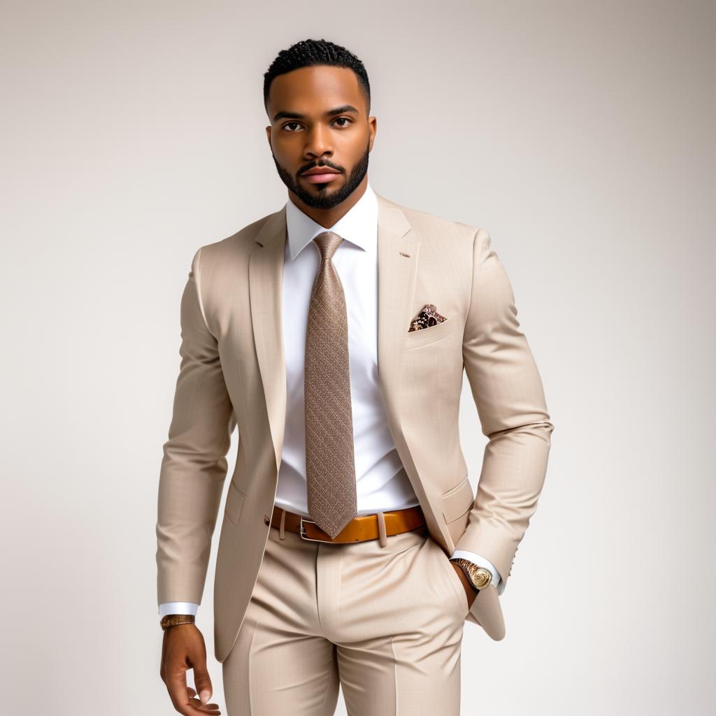 Confident Man in Beige Suit