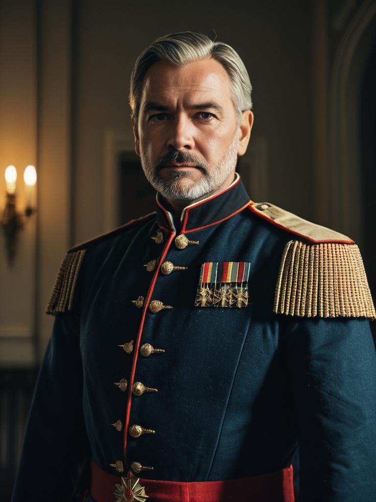 Portrait of a Man in Grant Style Military Uniform with Cinematic Realism