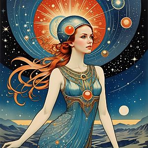 Futuristic Woman in Cosmic Art Nouveau