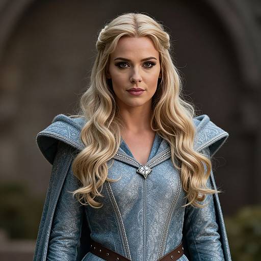 Medieval Fantasy Woman in Blue Leather Armor and Cape