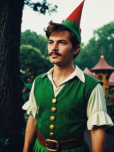 Man in Disney Peter Pan Costume Waist Up Editorial Portrait