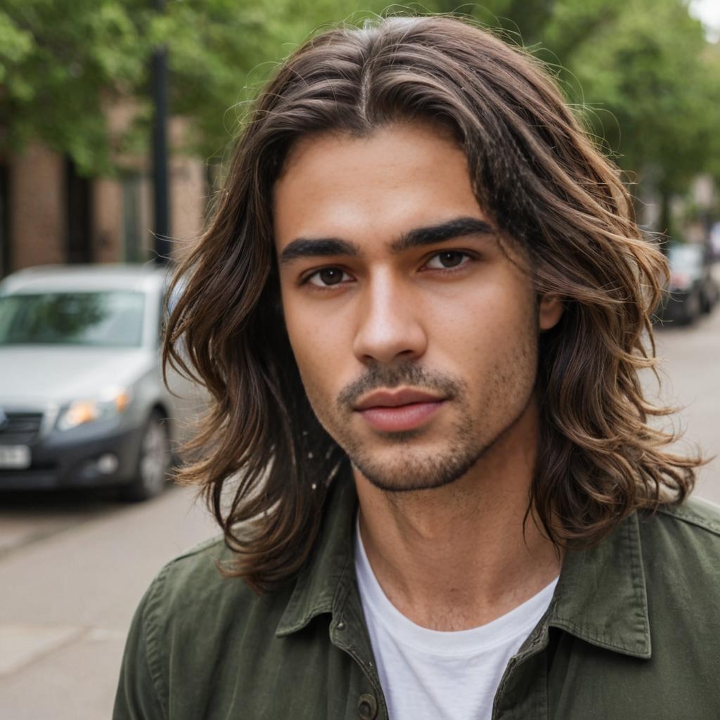 Artistic portrait of a man with loose hair and an intense look