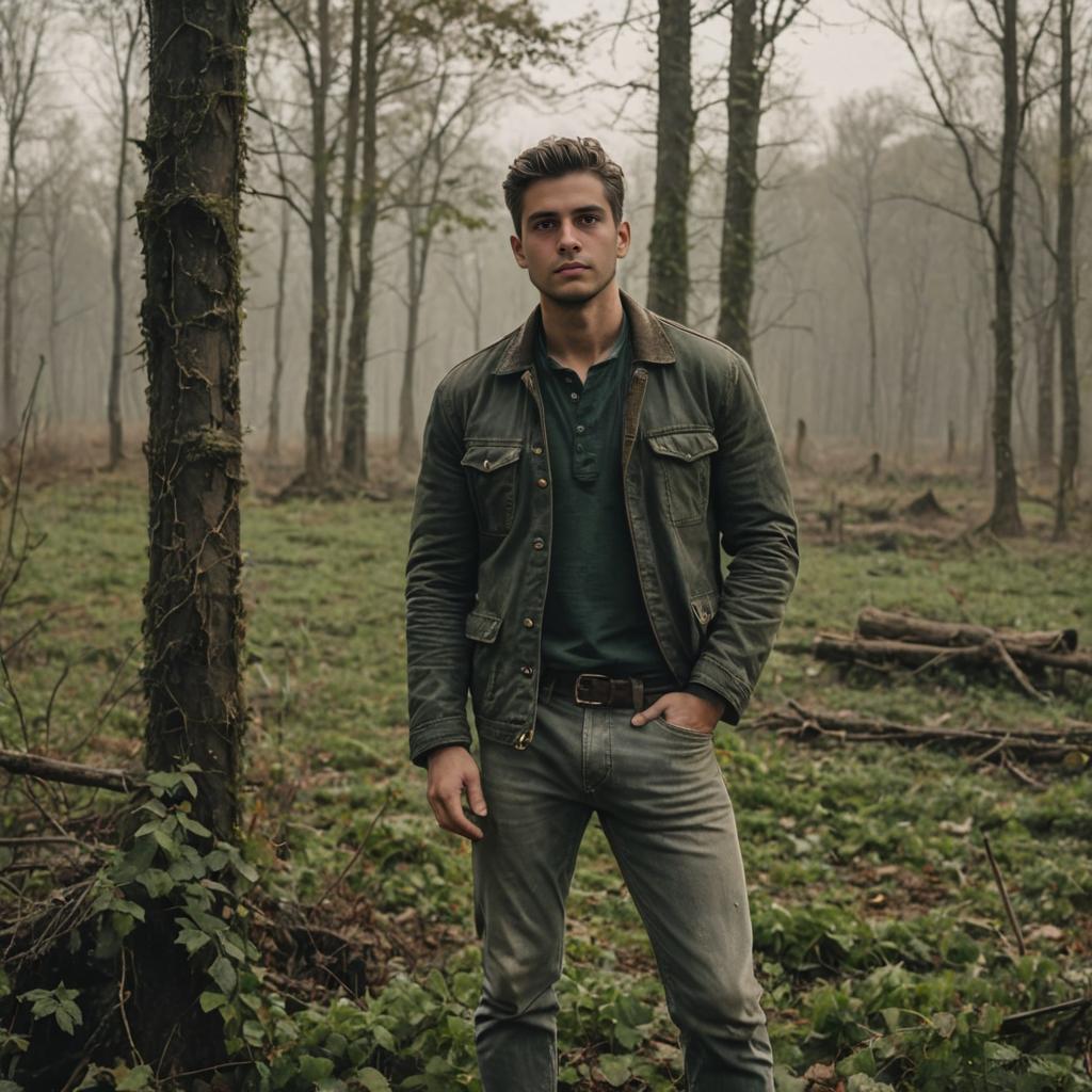 Confident Man in Misty Forest