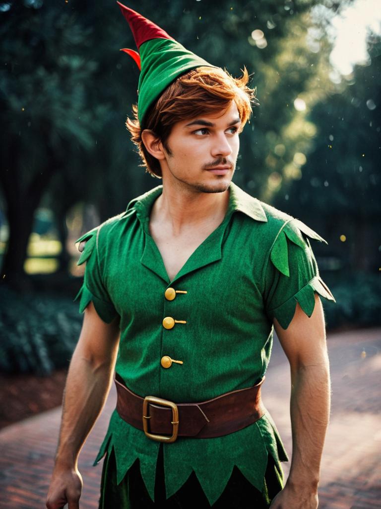 Man in Disney Peter Pan Costume Photorealistic Fantasy Cosplay Portrait