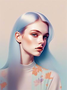 Young Woman with Silvery-Blue Hair and Blue Eyes