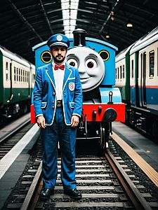 Man in Thomas Train Costume Professional Cosplay Photography Realist