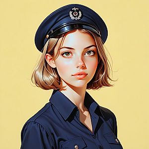 Young Woman in Navy Uniform with Cap