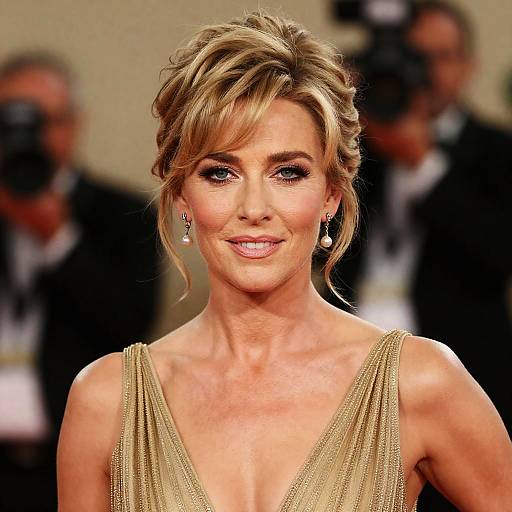 Close-up of Woman in Elegant Gold Dress at Event