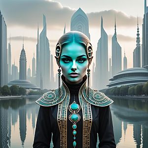 Futuristic Woman in Modern City