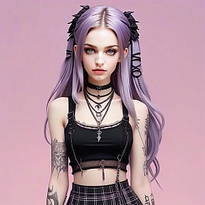 Gothic-Inspired Young Woman with Lavender Hair
