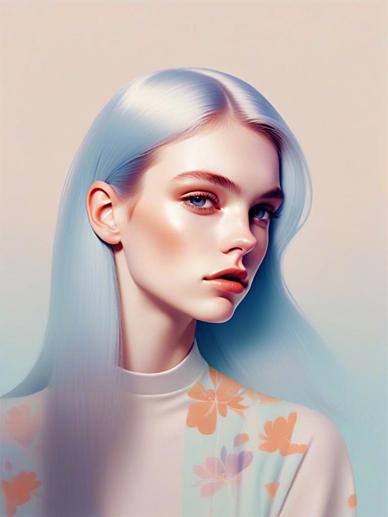 Young Woman with Silvery-Blue Hair and Blue Eyes