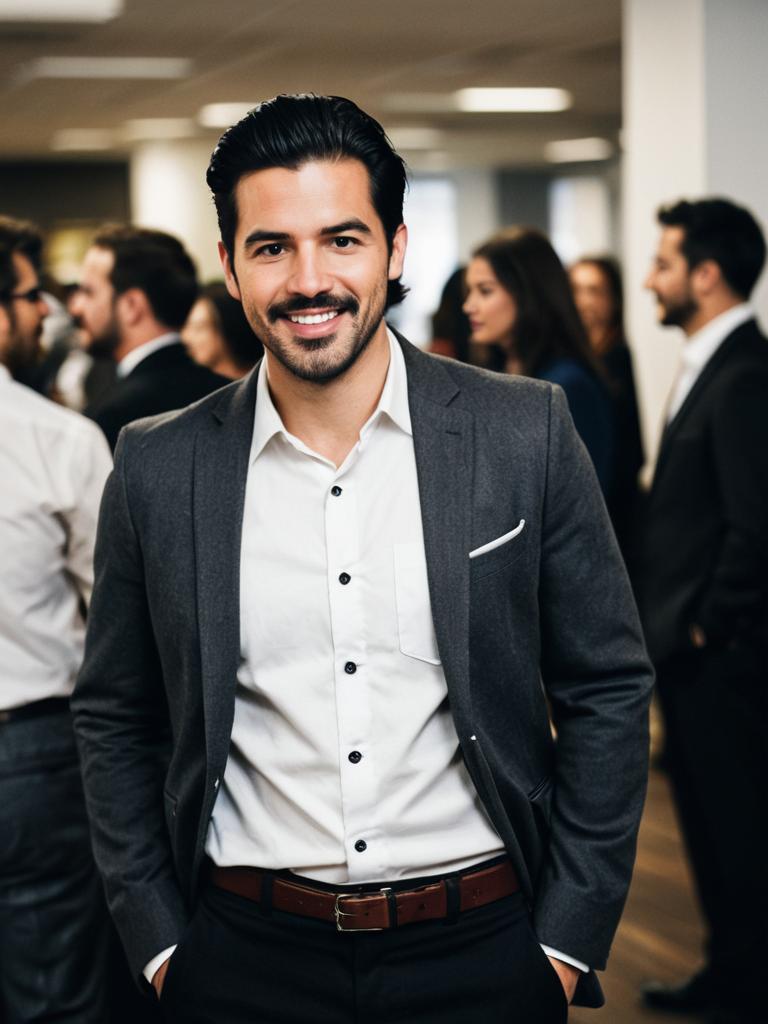 Man in Formal Suit at Office Party with Smart Dress Code