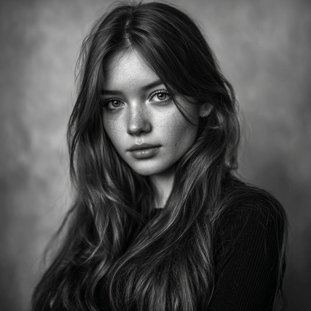 Black and White Portrait of a Young Woman Black and White Portrait of a Young Woman