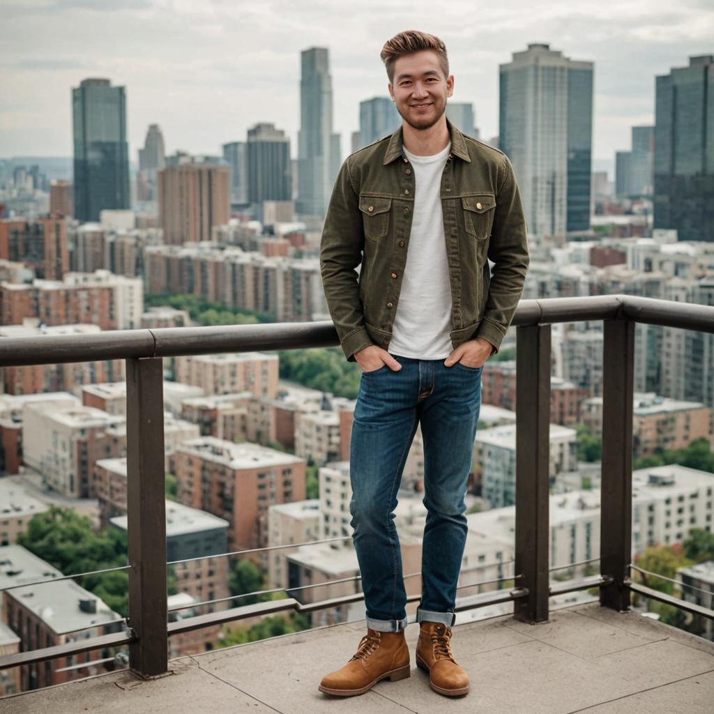 Smiling Man with City Skyline