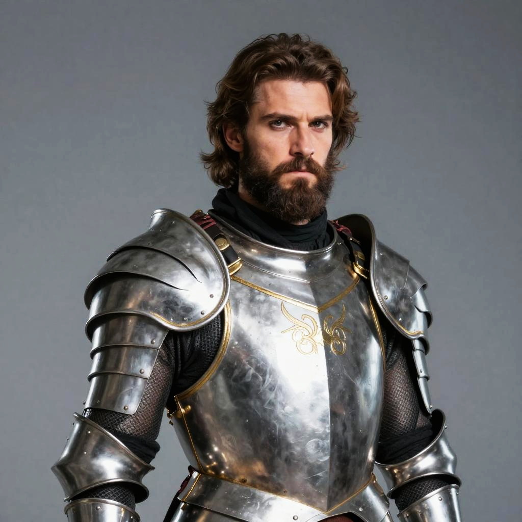 Bearded Man in Medieval Knight Armor Portrait