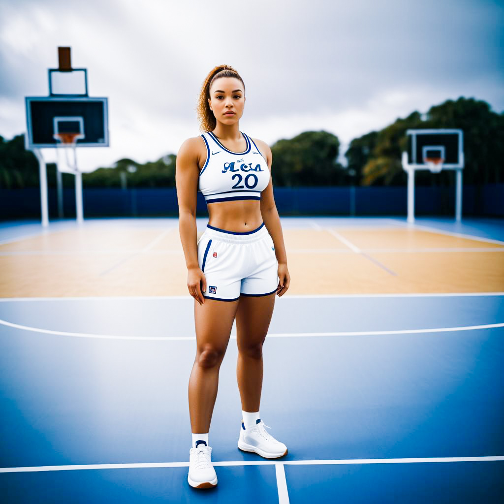 Confident Female Athlete on Basketball Court