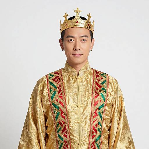 Man in Ornate Gold Royal Robe and Crown