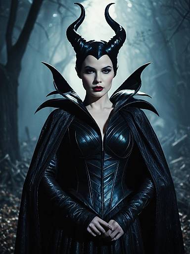 Woman in Maleficent Costume Waist Up Editorial Portrait Photorealistic