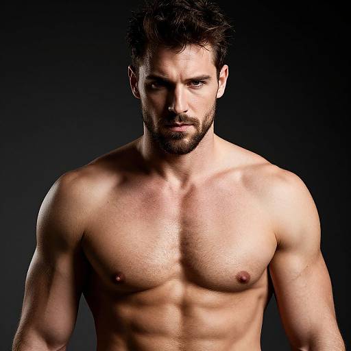 Muscular Shirtless Man with Intense Expression and Defined Physique