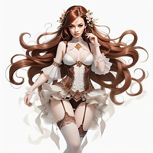 Fantasy Woman in Vintage Corset with Floral Accessories